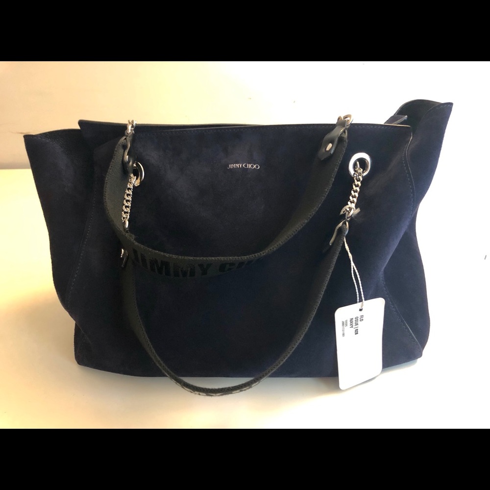 JIMMY CHOO Flo Navy suede tote